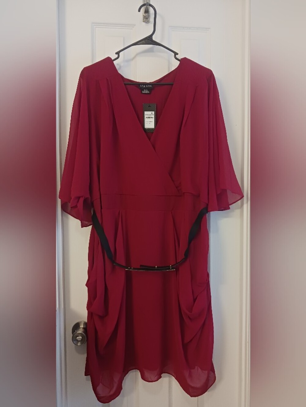 City Chic Burgundy Wrap Midi Dress with Belt